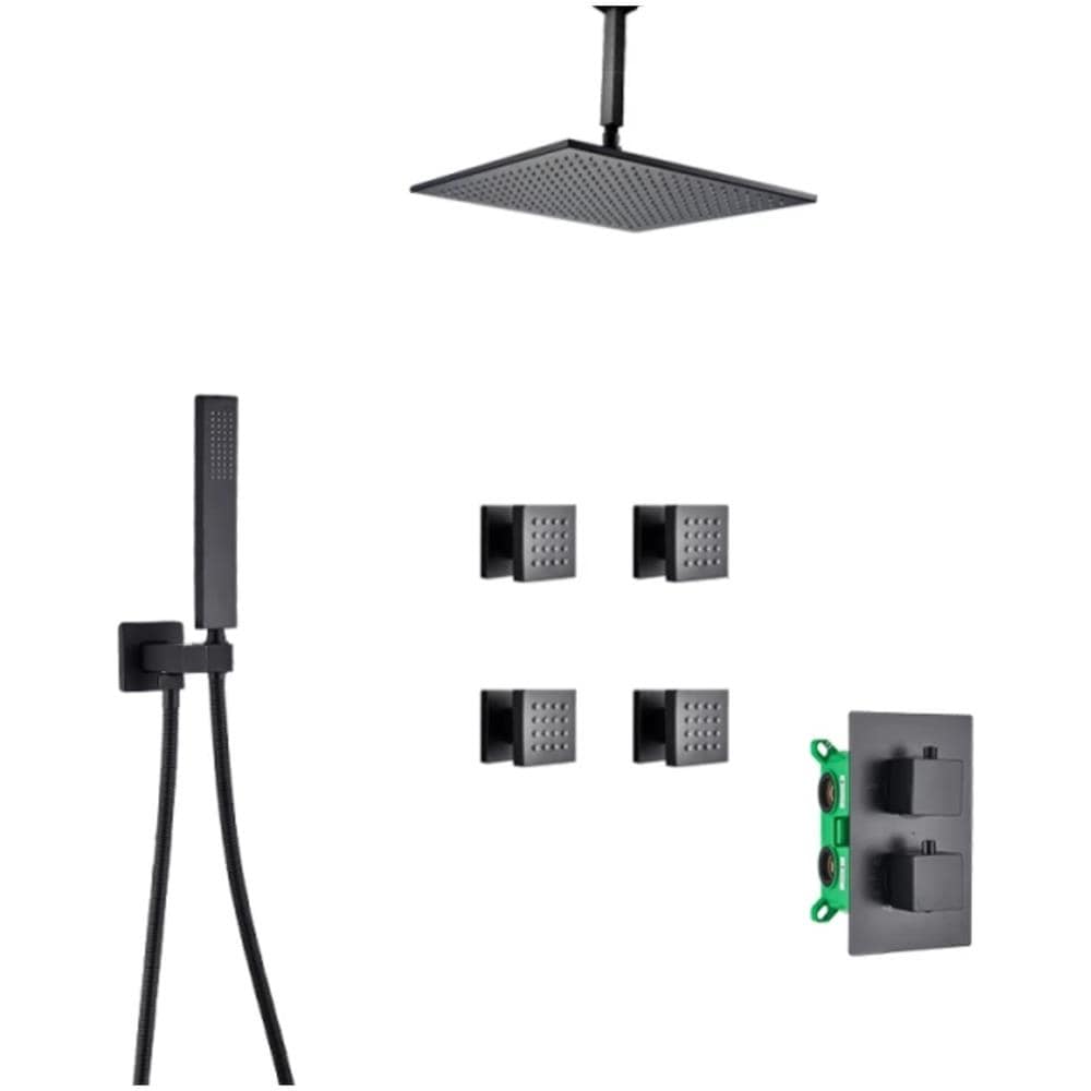 Set miscelatore doccia, Blackswan, tipo M73.61, ugelli massaggianti, modello nero opaco, misura 40 cm - Foto 1