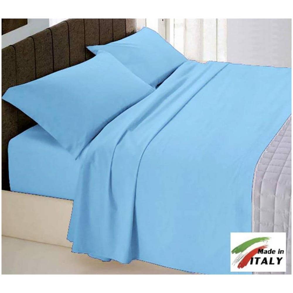 Tessuto Cotone Alta Qualità Lenzuola Caleffi Milk Cotone Completo Matrimoniale - Azzurro Lenzuola'' In Francese - 12