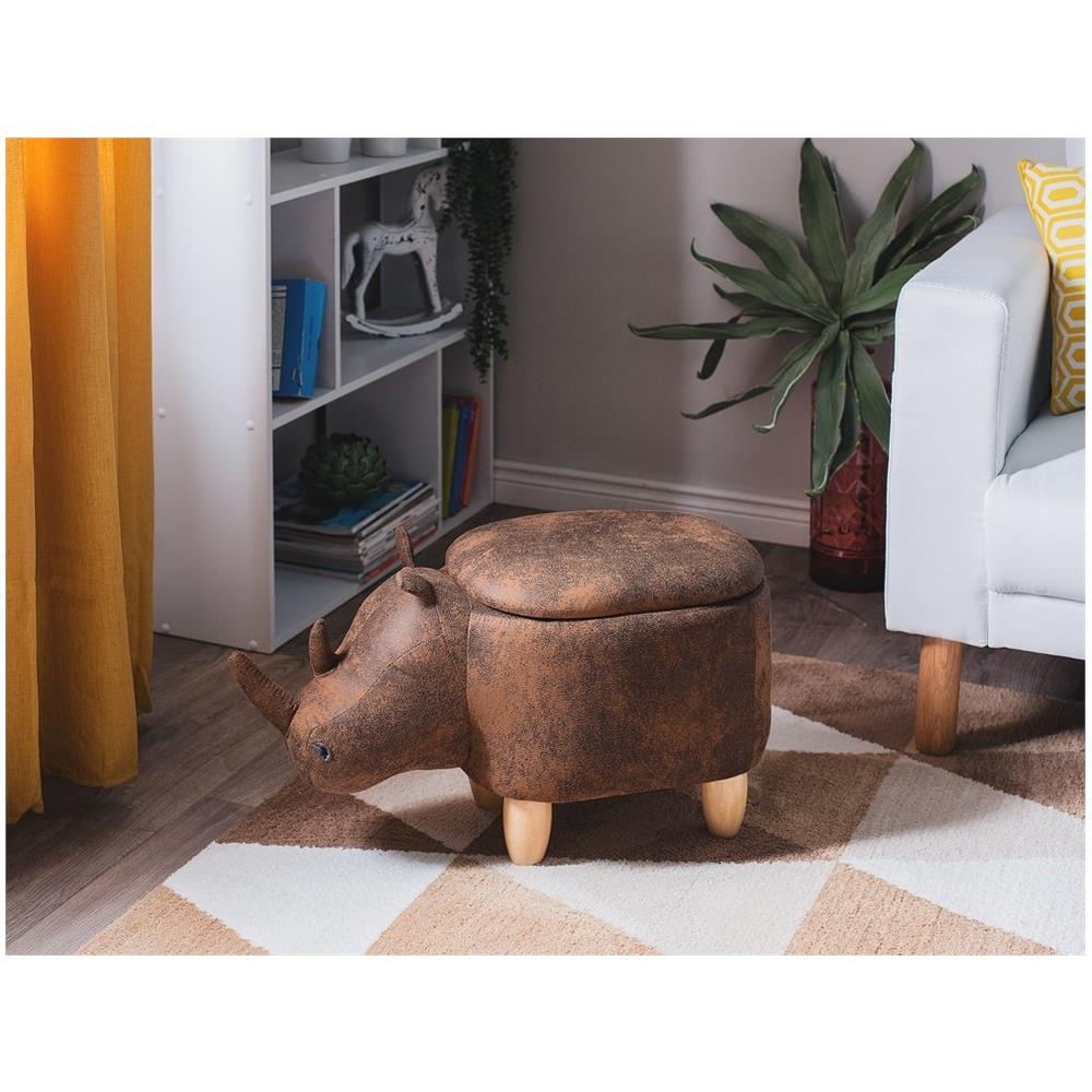 Pouf In Tessuto Similpelle Marrone Chiaro Rhino - Foto 2