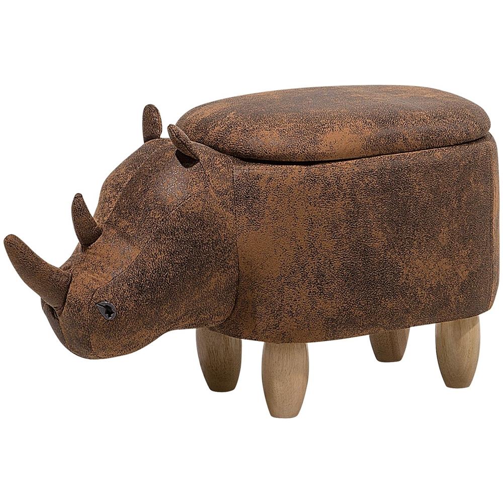 Pouf In Tessuto Similpelle Marrone Chiaro Rhino - Foto 1