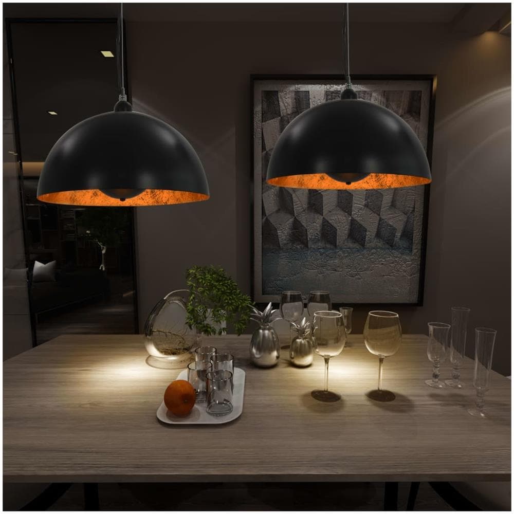 Lampadari 2 pz Nero e Oro Semi-Sferici 40 cm E27 - Foto 1