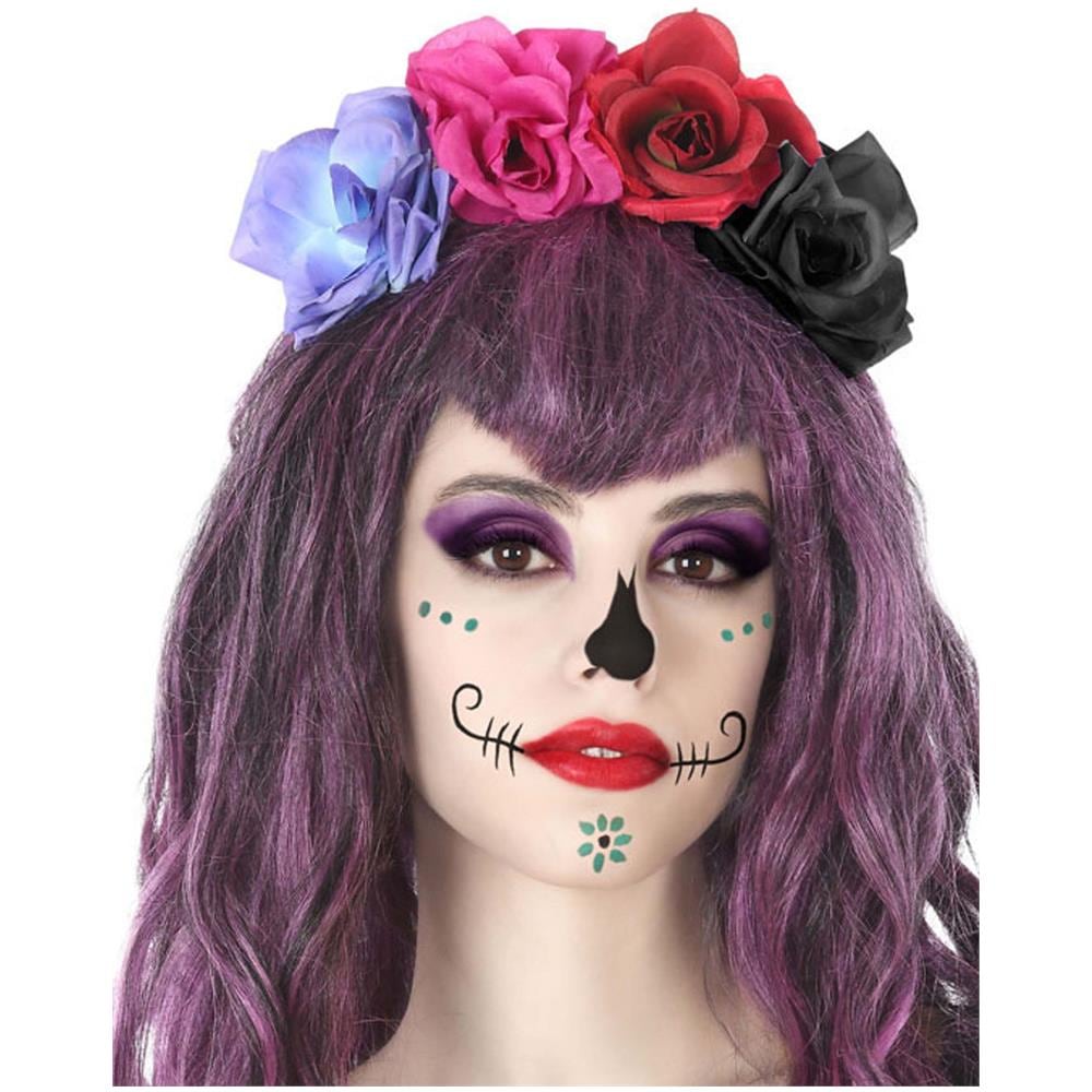 Cerchietto Fiori Multicolori Dia De Los Muertos Adulto - Foto 1