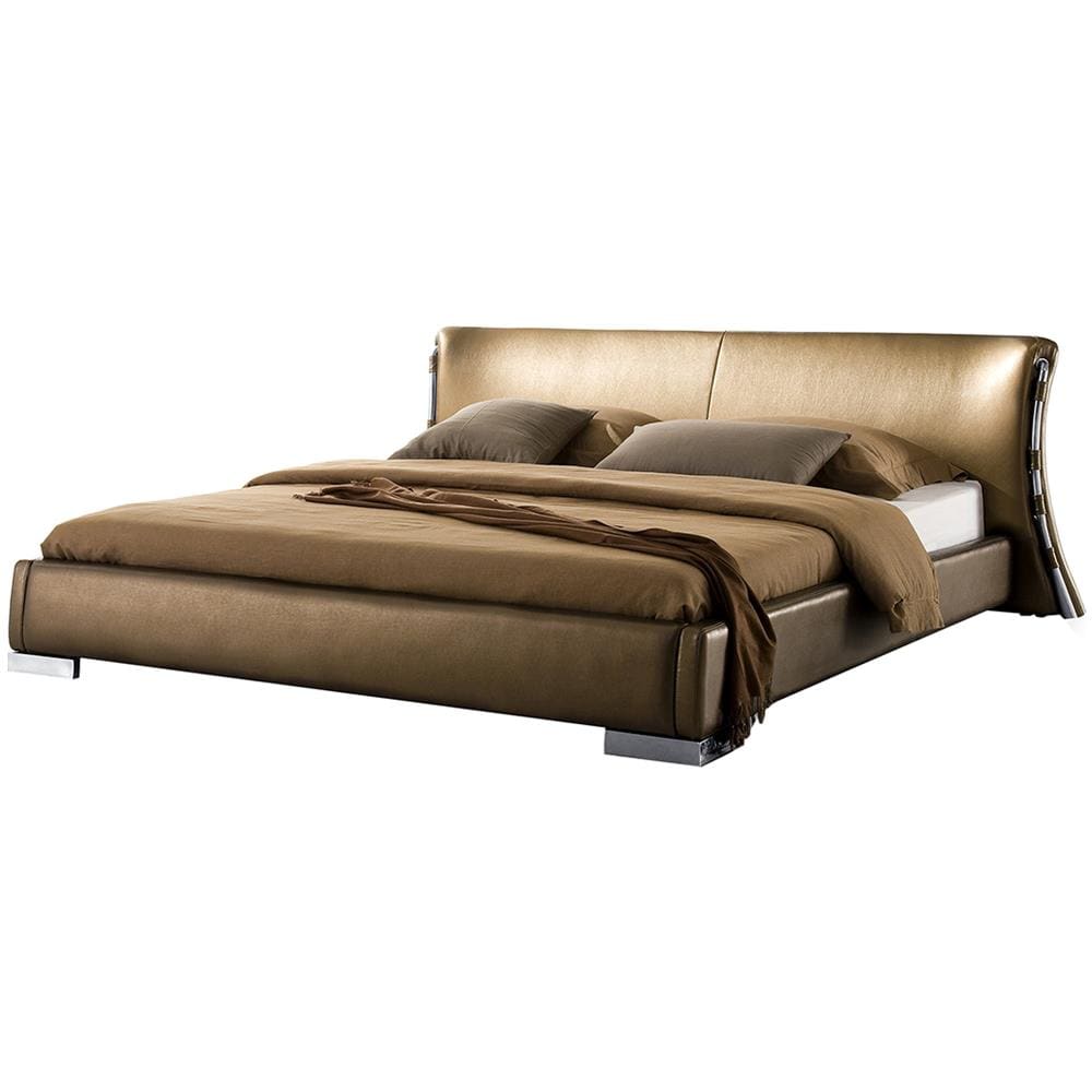 Letto Matrimoniale In Pelle Oro Con Led 180 X 200 Cm Paris - Foto 1