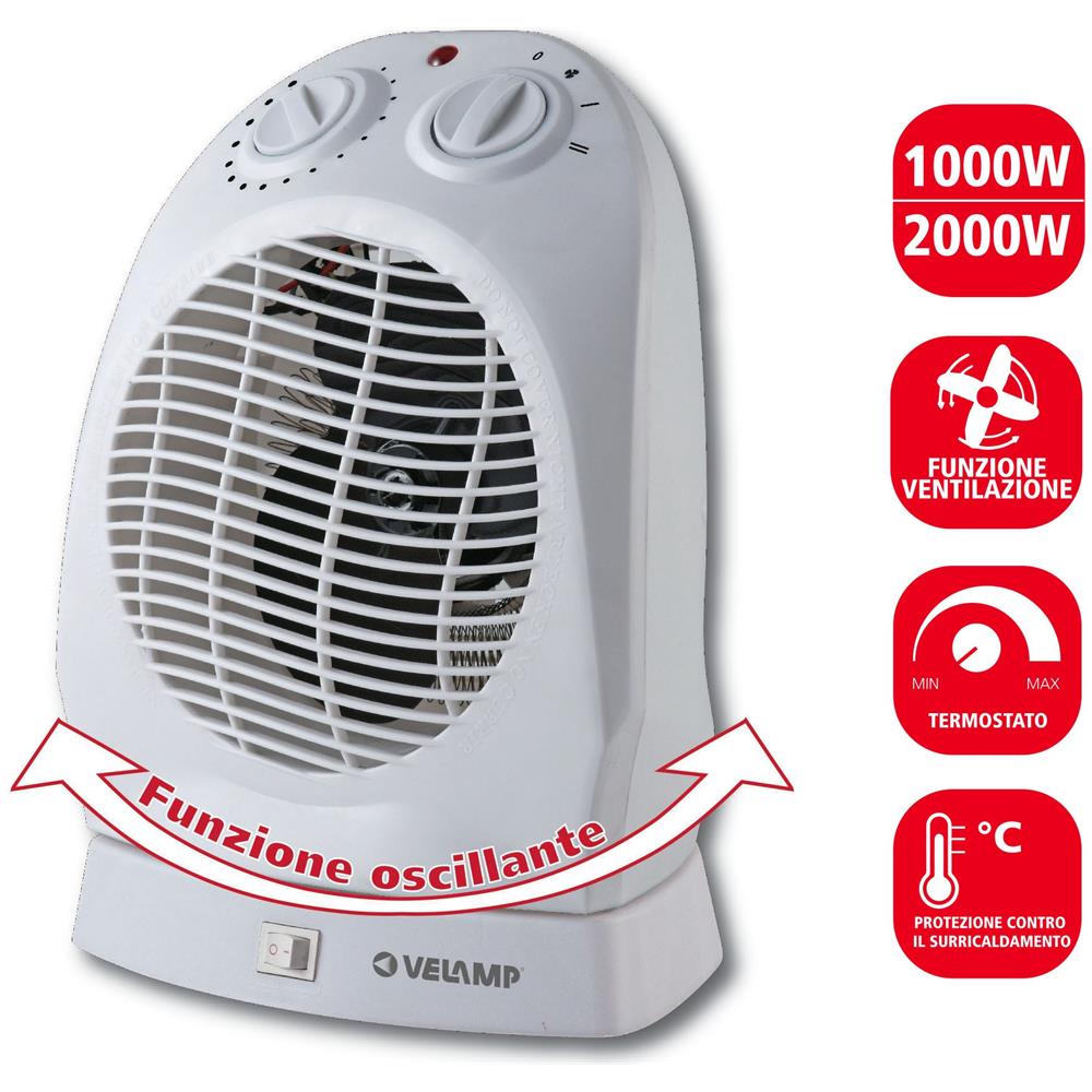 Termoventilatore Fisso 2kw 2 Velocità Base Oscillante Bianco - Foto 2