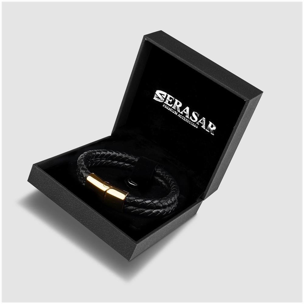 Bracciale in Pelle per Uomo, ""Double"", 20cm, Oro - Foto 2