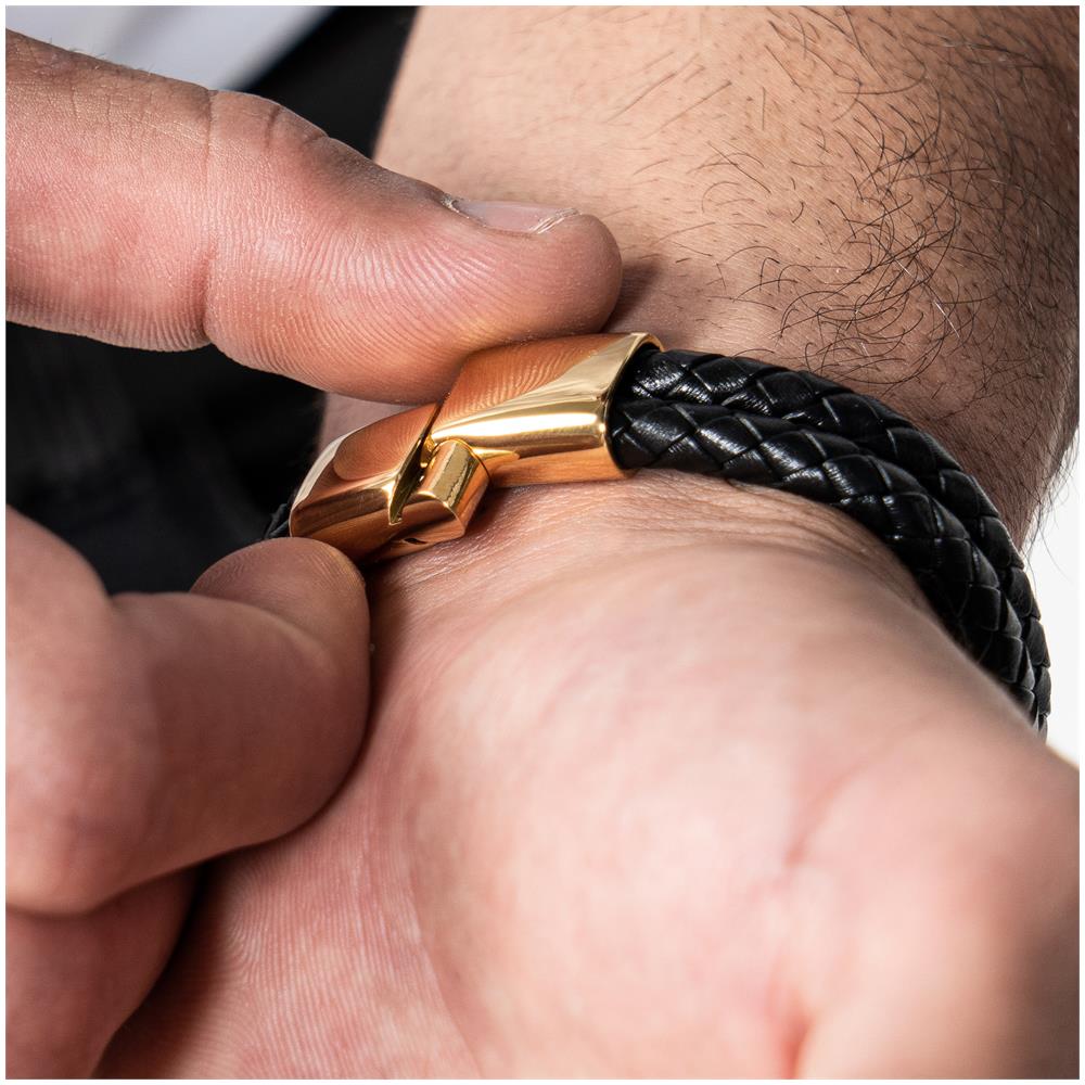 Bracciale in Pelle per Uomo, ""Double"", 20cm, Oro - Foto 6