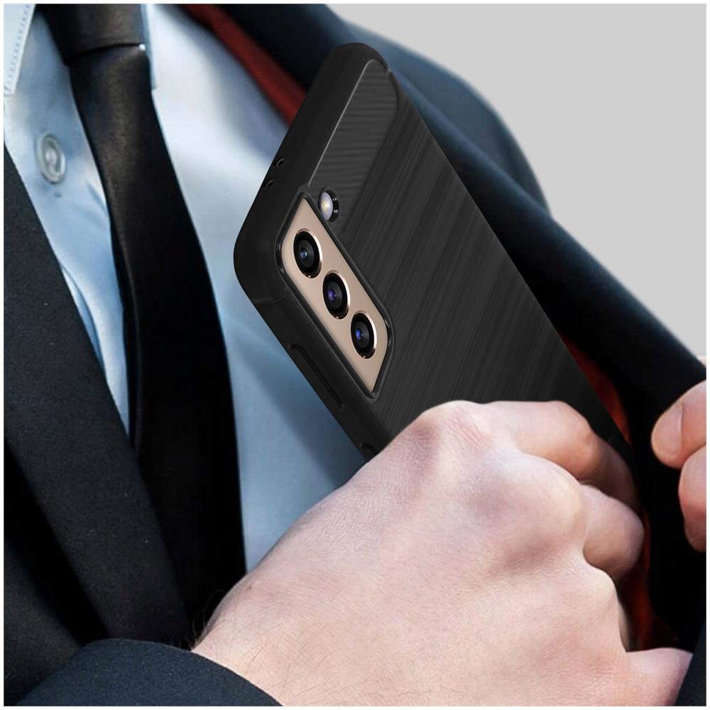 Cover Samsung Galaxy S21 Silicone Gel Carbonio Metallo Spazzolato Nero - Foto 5