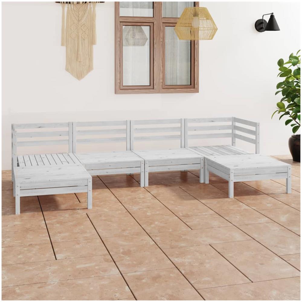 Set Divani Da Giardino 6 Pz Bianco In Legno Massello Di Pino - Foto 1