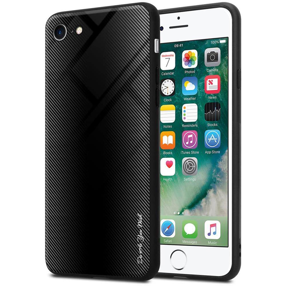 Custodia Compatibile Con Apple Iphone 7 / 7s / 8 / Se 2020 - Ottica A Strisce In Opale Nero - Coperchio Protettivo In Vetro Temperato E Silicone Tpu - Foto 1