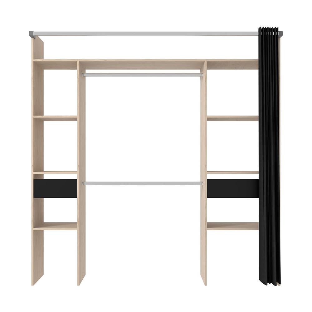 Elysee Armadio In Legno, Tenda Nera, 2 Armadi, 6 Ripiani, 2 Cassetti - Foto 2