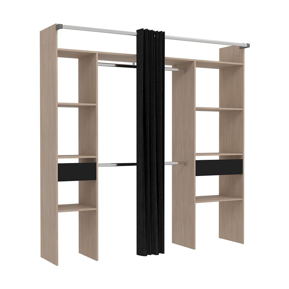 Elysee Armadio In Legno, Tenda Nera, 2 Armadi, 6 Ripiani, 2 Cassetti - Foto 1