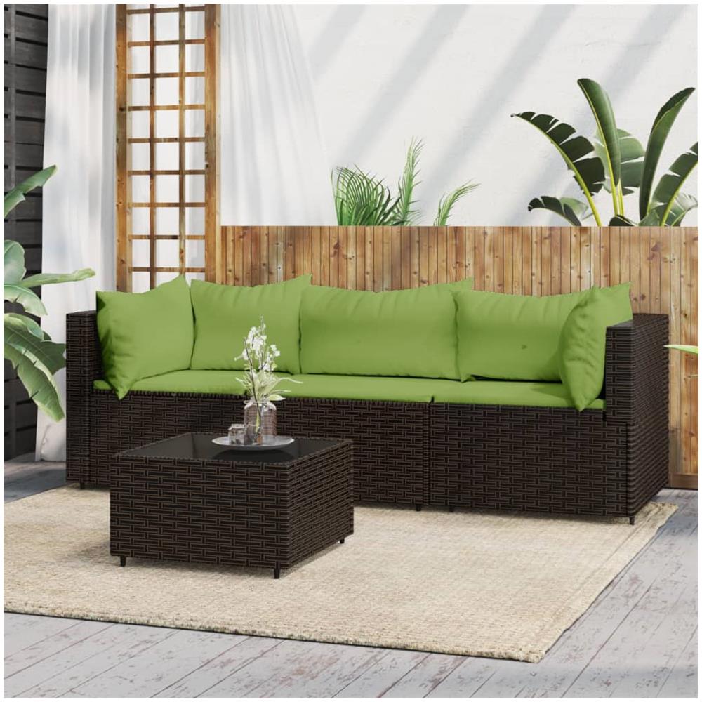 Set Mobili Da Giardino 4 Pz Con Cuscini In Polyrattan Marrone - Foto 1