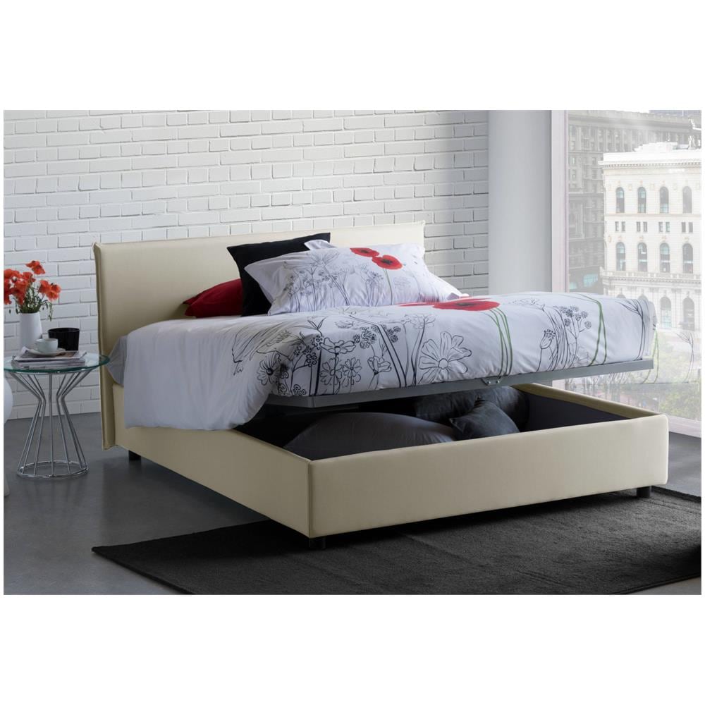 Letto Matrimoniale Bonella, Letto Contenitore Con Rivestimento In Tessuto, 100% Made In Italy, Apertura Frontale, Adatto Per Materasso Cm 160x200, Beige - Foto 1