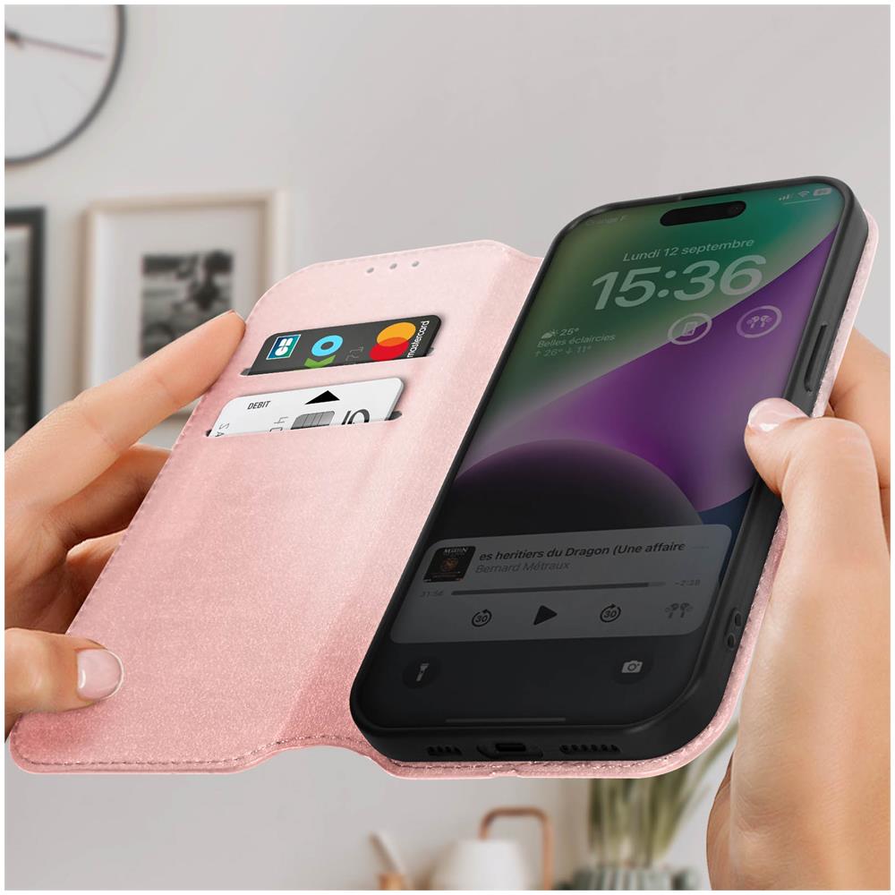 Custodia Per Iphone 15 Pro Max Portafoglio Funzione Supporto Video Rosa - Foto 2