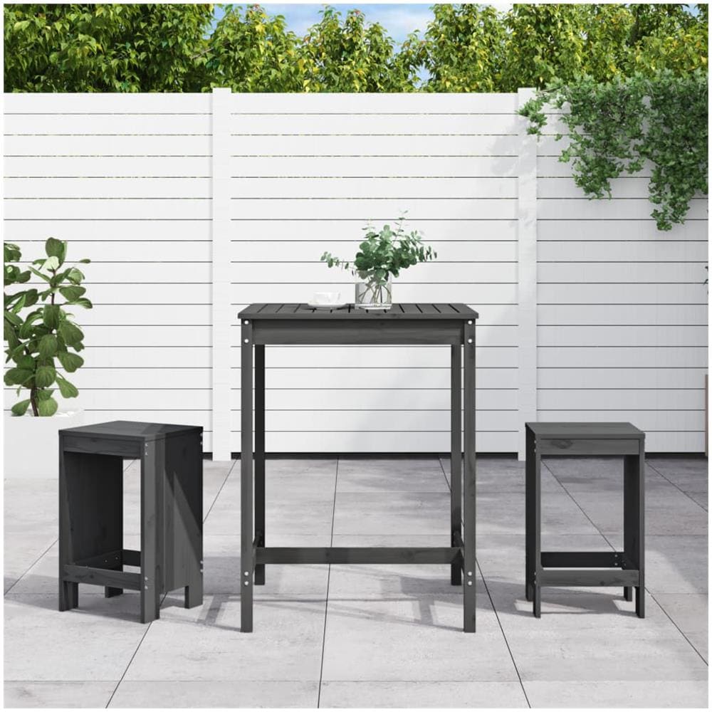 Set Bar Da Giardino 3 Pz Grigio In Legno Massello Di Pino - Foto 1