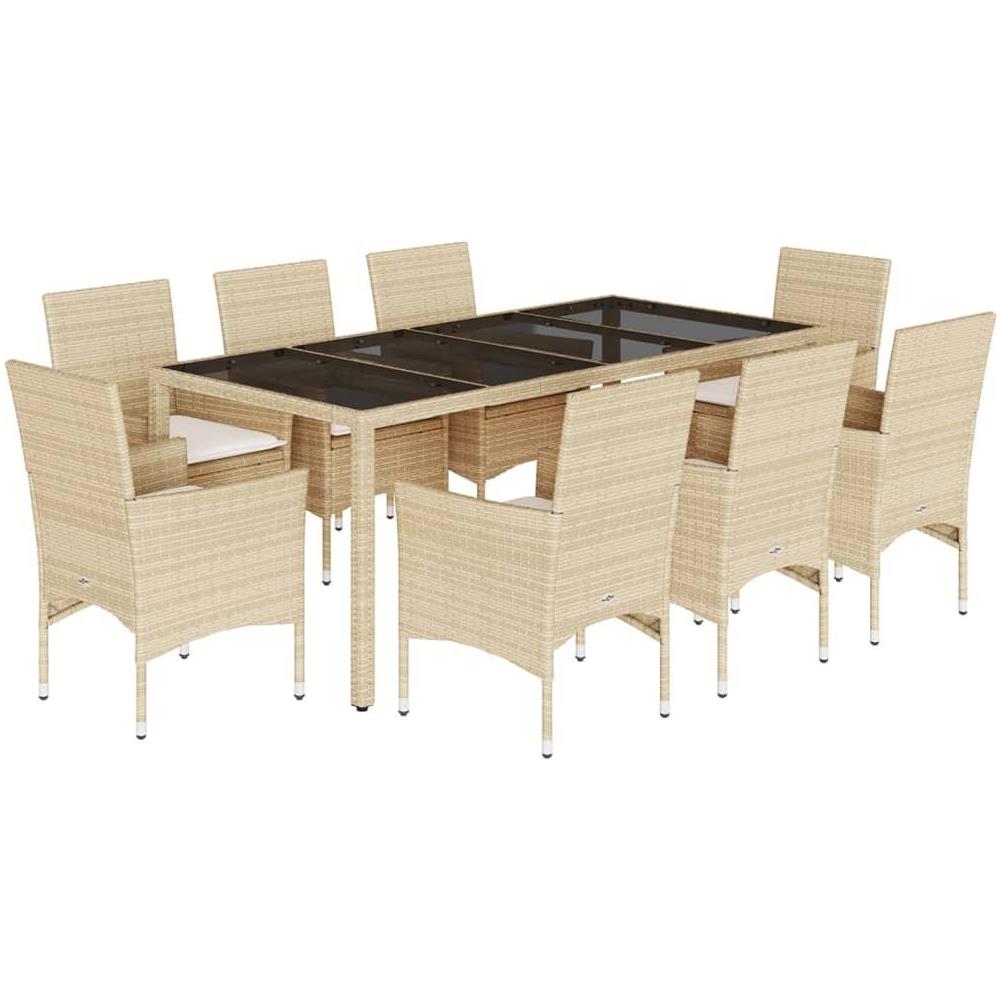 Set da Pranzo da Giardino 9 pz con Cuscini Polyrattan e Vetro - Foto 1