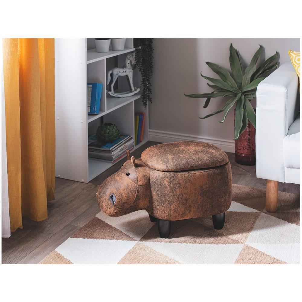 Pouf In Tessuto Similpelle Marrone Chiaro Hippo - Foto 2