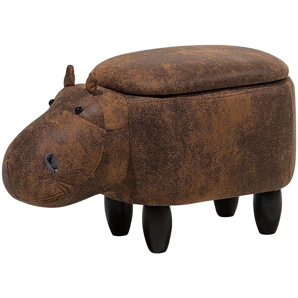 Pouf In Tessuto Similpelle Marrone Chiaro Hippo - Foto 1