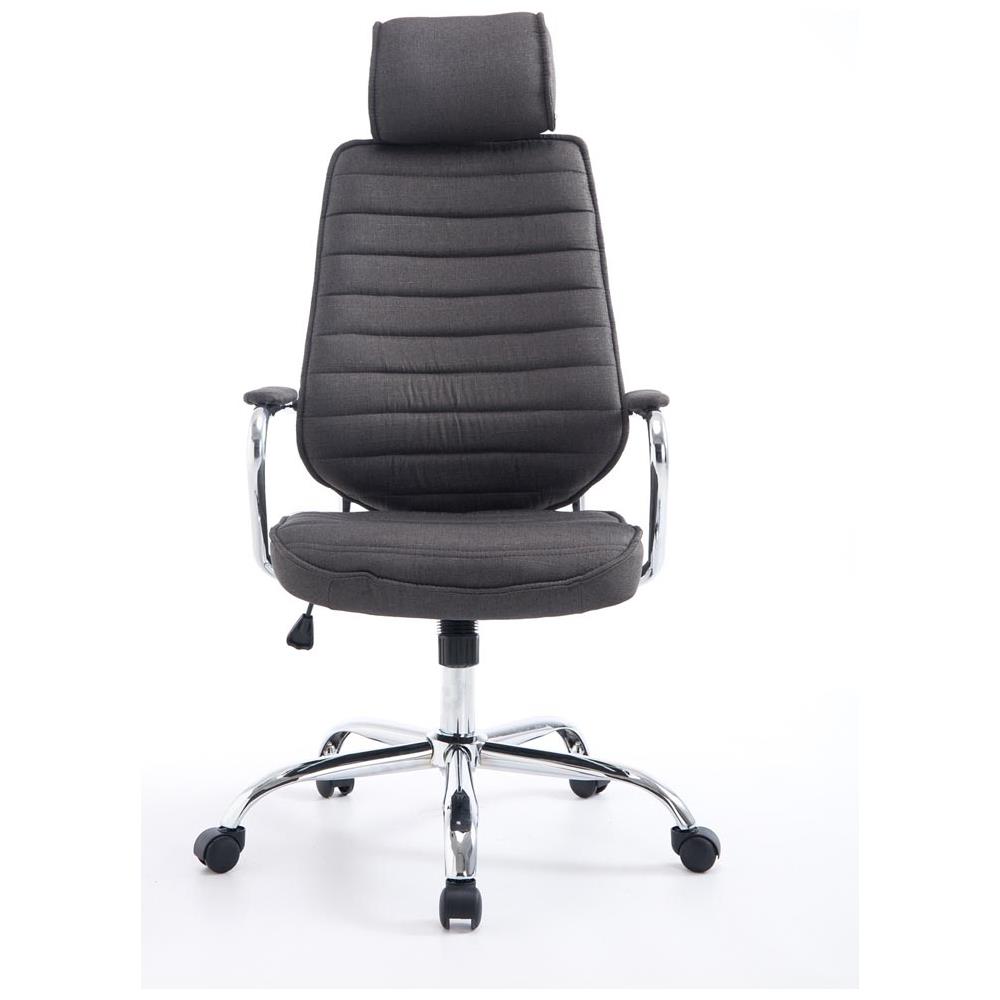 Poltrona da Ufficio Rako con Poggiatesta in Tessuto e Metallo - Poltrona Direzionale Regolabile 46-57cm - Sedia Imbottita con Braccioli e Ruote Grigio Scuro - Foto 2