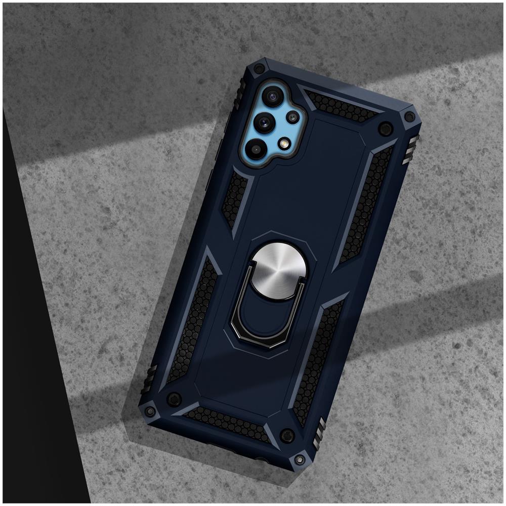 Cover Samsung Galaxy A32 Protezione Con Anello Funzione Supporto Blu Notte - Foto 5