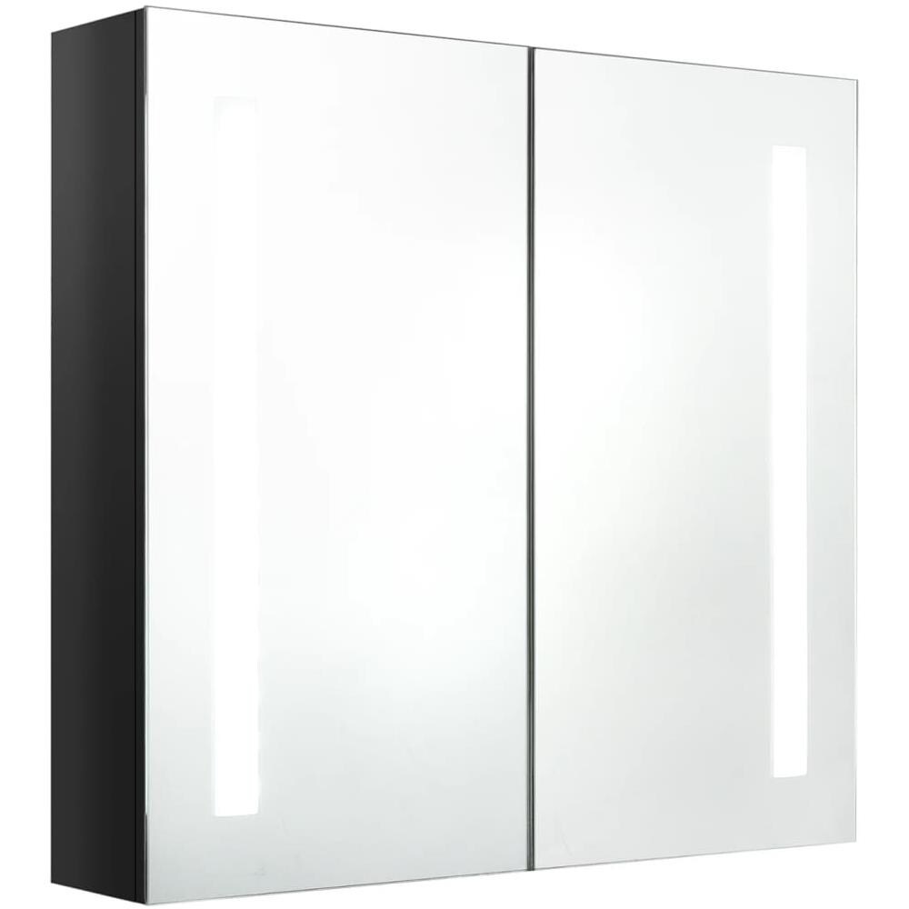 Armadietto Bagno con Specchio e LED Nero Lucido 62x14x60 cm - Foto 2