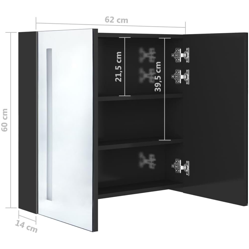 Armadietto Bagno con Specchio e LED Nero Lucido 62x14x60 cm - Foto 8