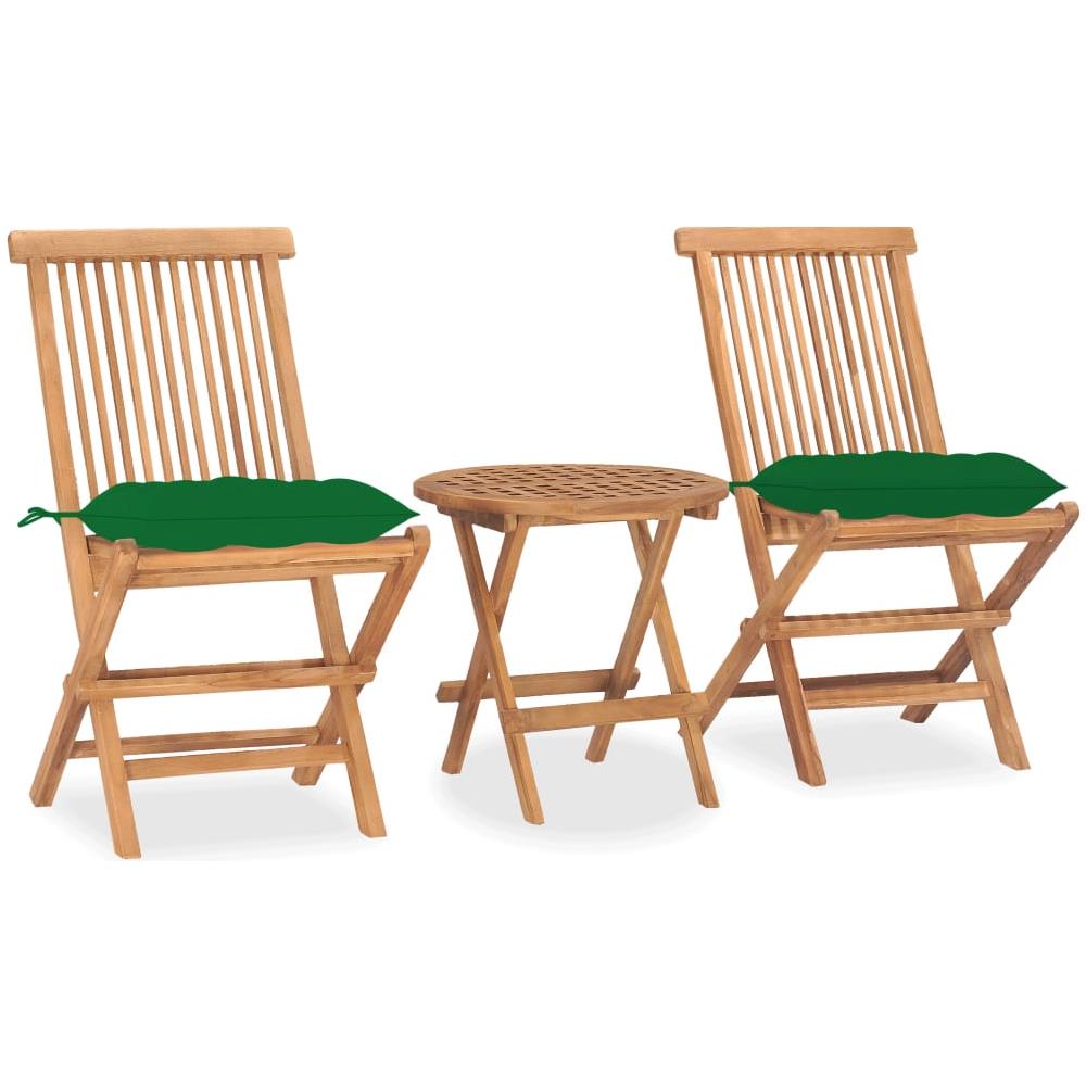 Set da Pranzo Giardino Pieghevole 3 pz Cuscino Massello di Teak - Foto 1