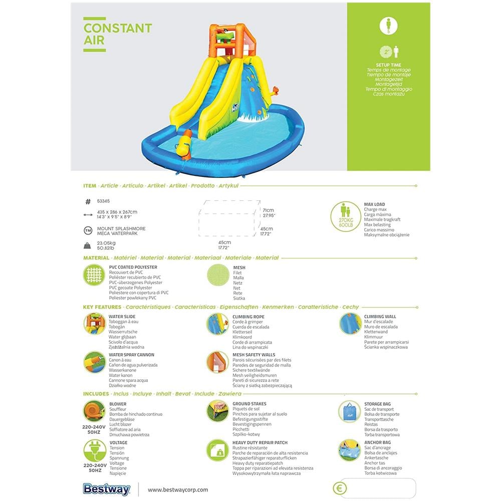 53345 - Parco Acquatico Gonfiabile con Scivoli e Piscina - H20GO! 435x286x267 cm - Foto 11