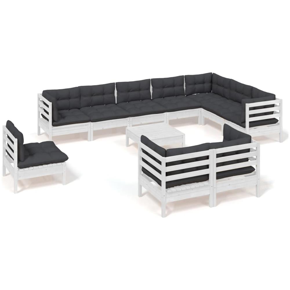 Set Divani Da Giardino 11 Pz Con Cuscini Bianchi Legno Di Pino - Foto 2