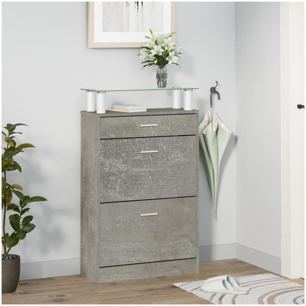 Scarpiera Grigio Cemento 63x24x104 Cm In Legno Multistrato - Foto 3