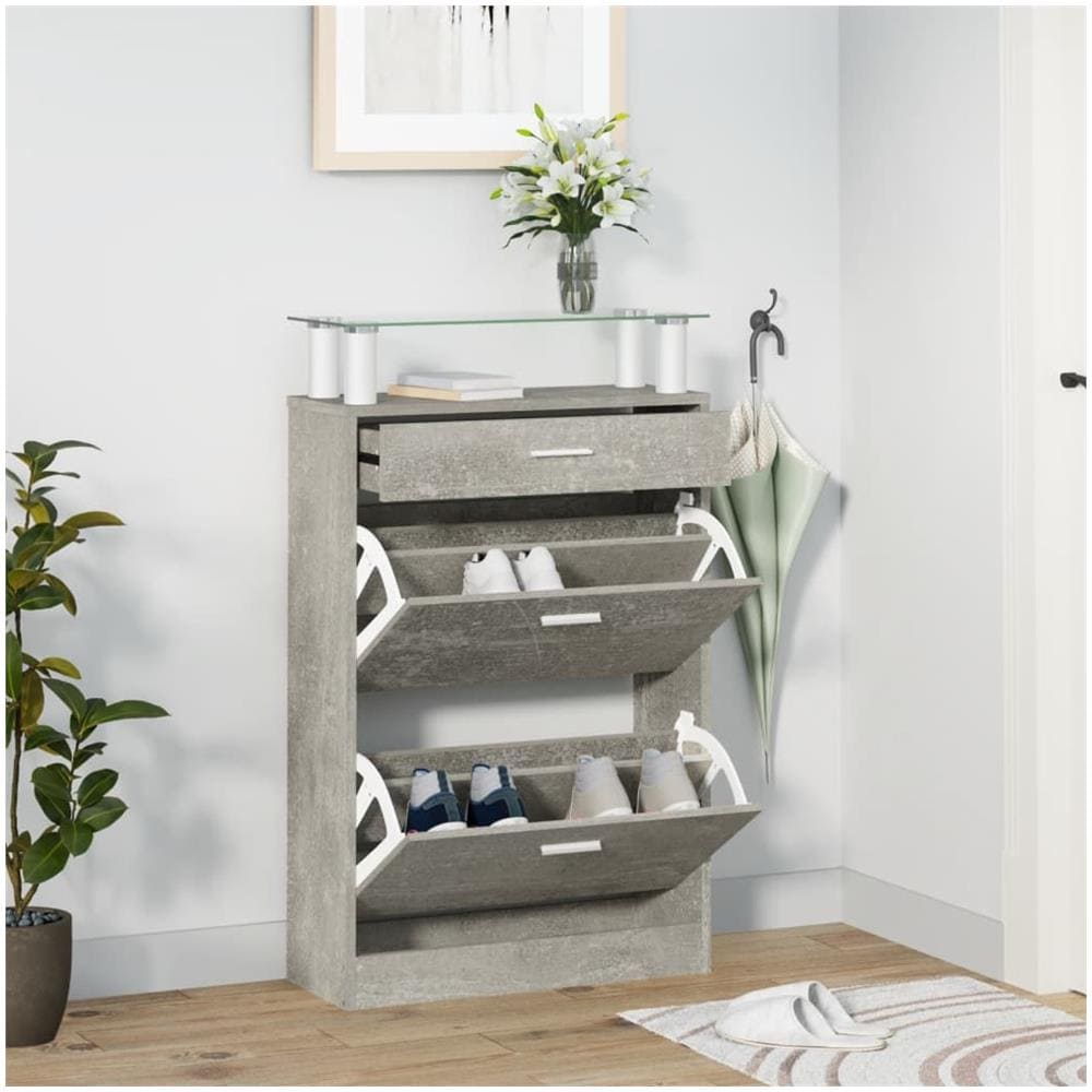 Scarpiera Grigio Cemento 63x24x104 Cm In Legno Multistrato - Foto 1