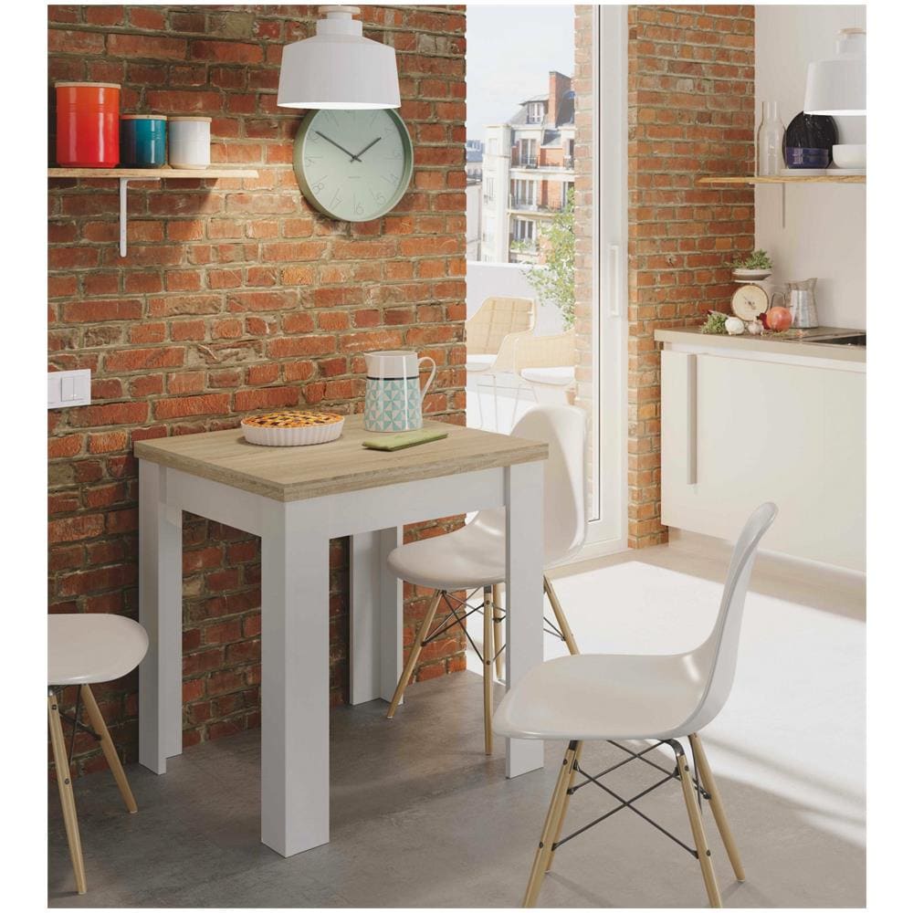 Tavolo Allungabile Newark, Tavolo Da Pranzo Pieghevole Apertura A Libro, Tavolo Ausiliario Richiudibile, 67x67/135h79 Cm, Bianco E Rovere - Foto 4