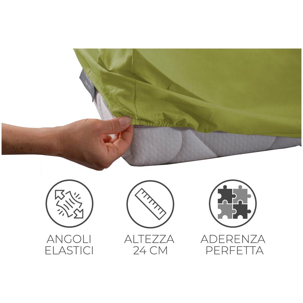 Lenzuolo Sotto Con Angoli Coprimaterasso In Microfibra No Stiro Tinta Unita Singolo Verde - Foto 2