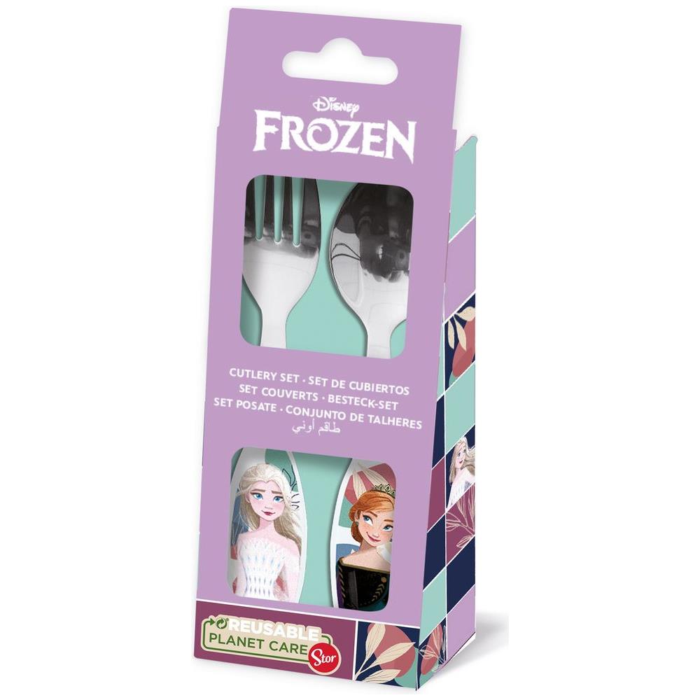 Disney Set 2 Posate Azzurre Per Bambine In Acciaio Inossidabile Frozen Elsa E Anna Con Punte Arrotondate - Foto 1