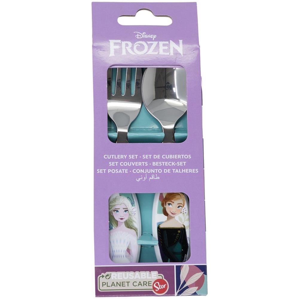 Disney Set 2 Posate Azzurre Per Bambine In Acciaio Inossidabile Frozen Elsa E Anna Con Punte Arrotondate - Foto 2