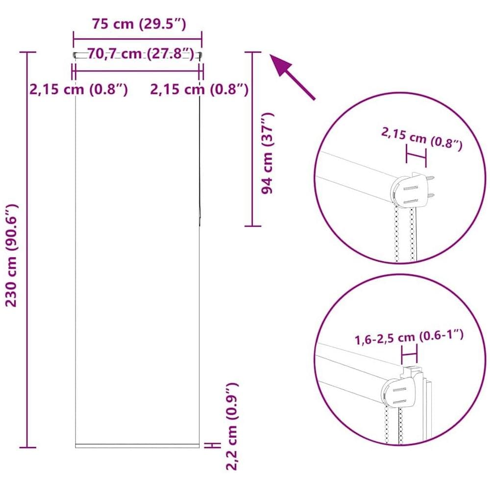 Tenda a Rullo Oscurante 75x230 cm Larghezza Tessuto 70,7 cm - Foto 10