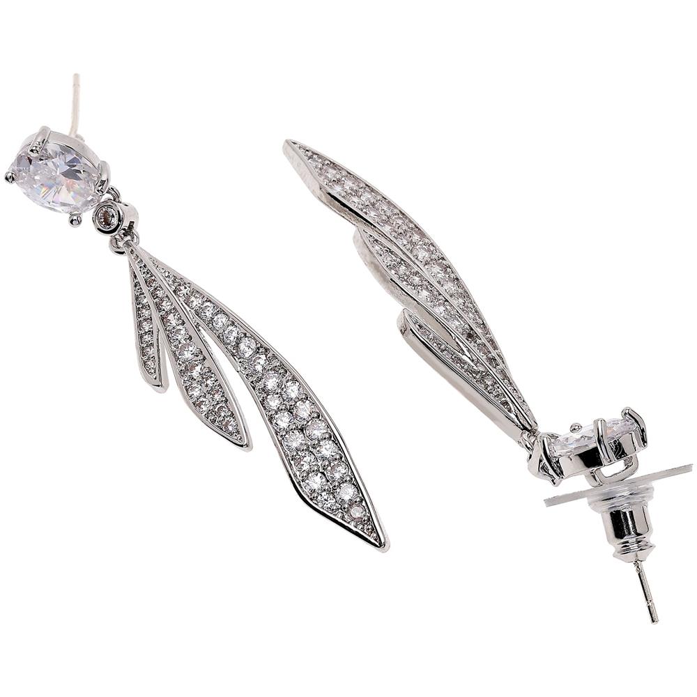 Orecchini a Goccia Piuma Color Argento - Foto 2