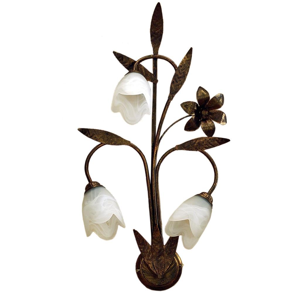 Lampada Da Parete 3 Luci Stile Classico In Metallo Marrone Spennellato Oro E Vetri Bianchi - Foto 1