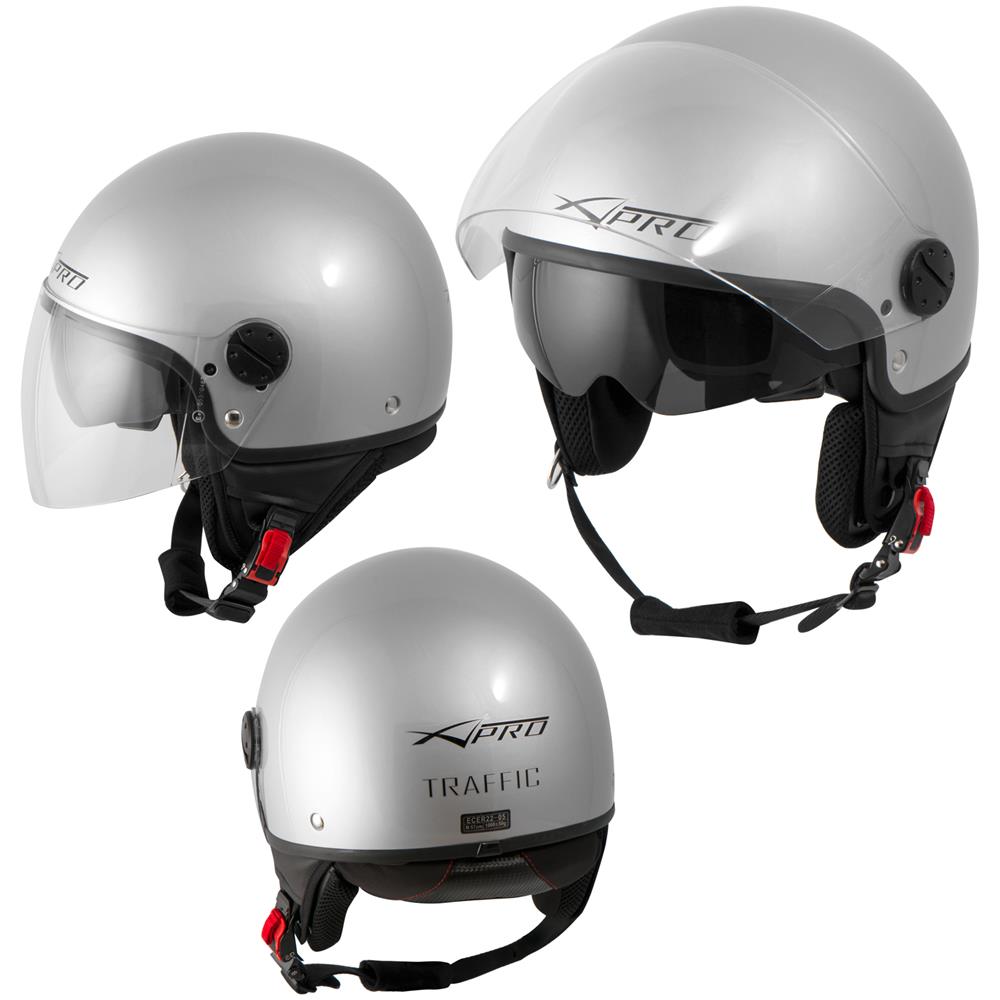 Casco Jet Scooter Moto Ece 22 Doppia Visiera Parasole Argento Xs - Foto 1