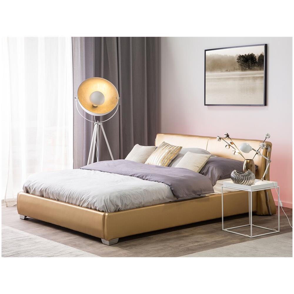 Letto Matrimoniale In Pelle Oro Con Led 140 X 200 Cm Paris - Foto 2