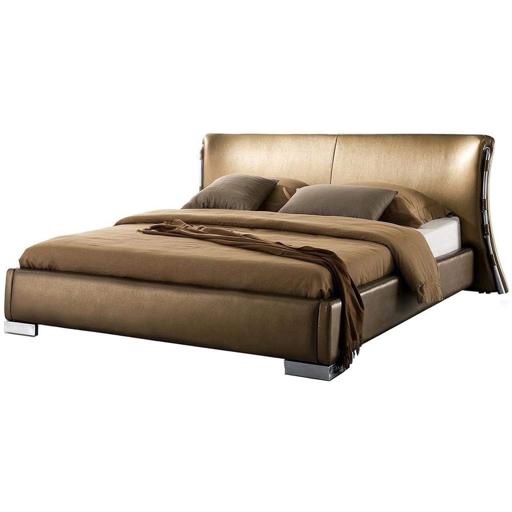 Letto Matrimoniale In Pelle Oro Con Led 140 X 200 Cm Paris - Foto 1