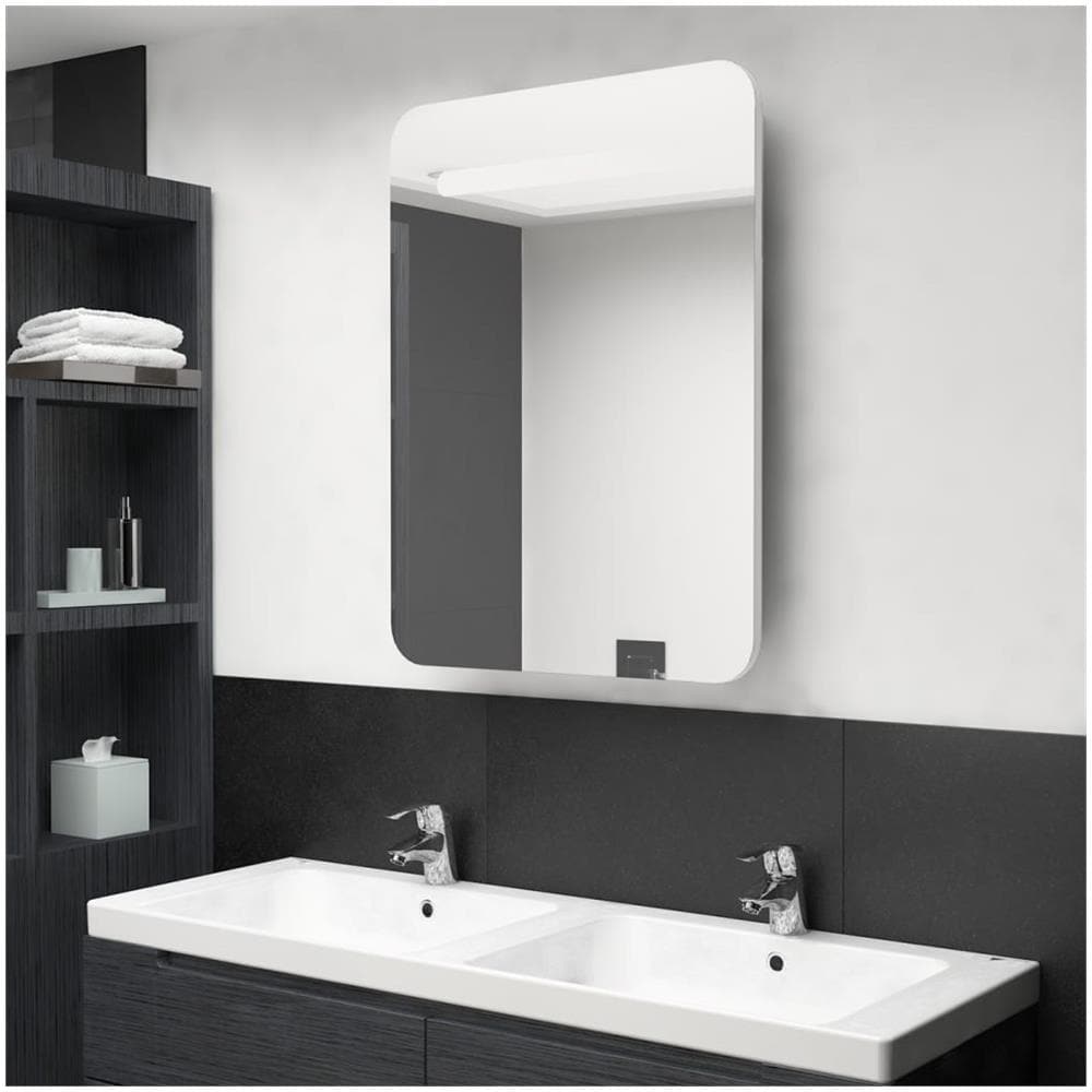 Armadietto Bagno con Specchio e LED Bianco Lucido 60x11x80 cm - Foto 1