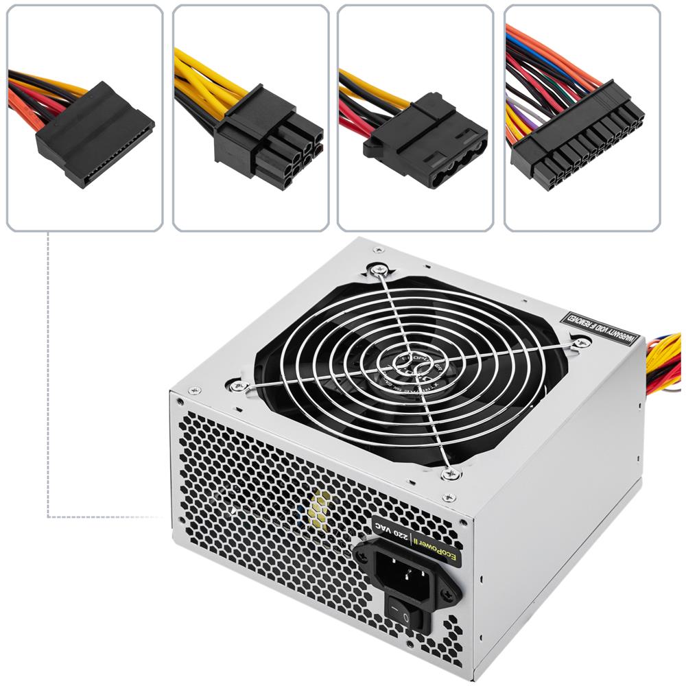 TQEP-500SSE-O - Alimentatore Ecopower II 500W, ventola silenziosa da 120mm con controllo automatico della velocità, (ATX 12V V1.3, CE / RoHS, colore grigio chiaro), cavo NON incluso - Foto 7