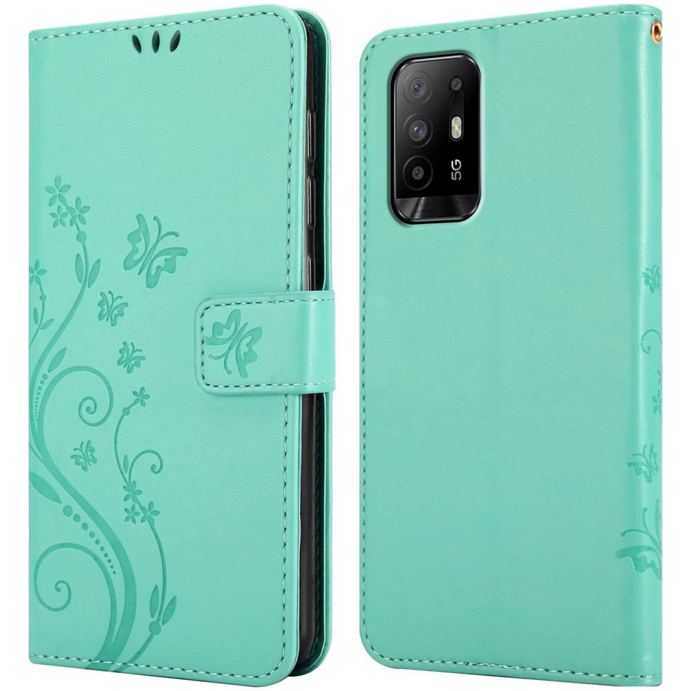Custodia Compatibile Con Oppo A94 5g In Turchese Fiore - Coperchio Protettivo In Design Floreale Con Chiusura Magnetica, Funzione Stand E Slot Per Carte - Foto 7