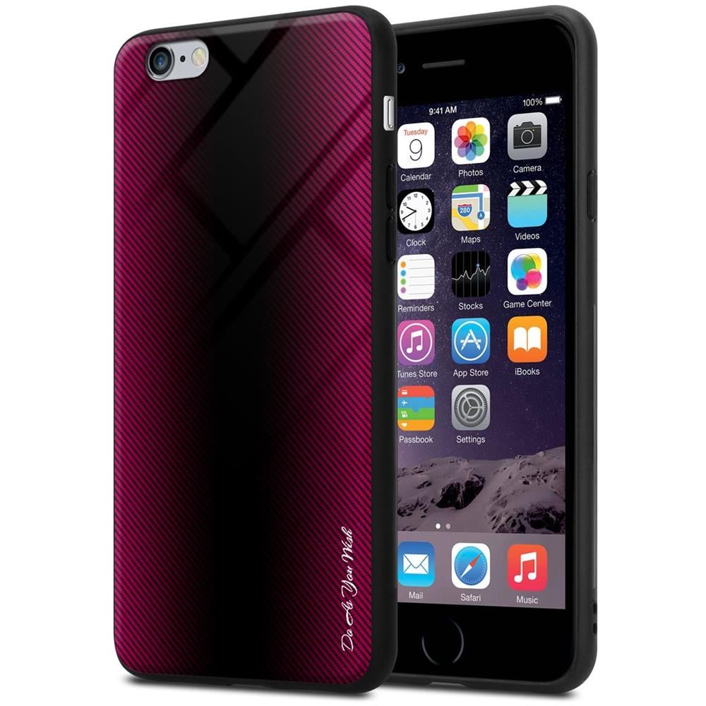 Cadorabo Custodia Compatibile Con Apple Iphone 6 Plus / 6s Plus - Ottica A Strisce In Cremisi Rosa - Coperchio Protettivo In Vetro Temperato E Silicone Tpu - Foto 1