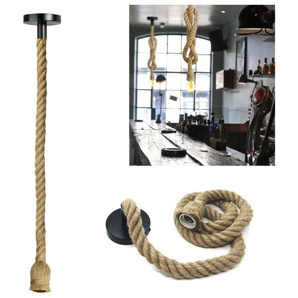 Portalampada In Canapa Lampadario Corda 150 Cm Porta Lampadina E27 X Negozio Bar - Foto 1