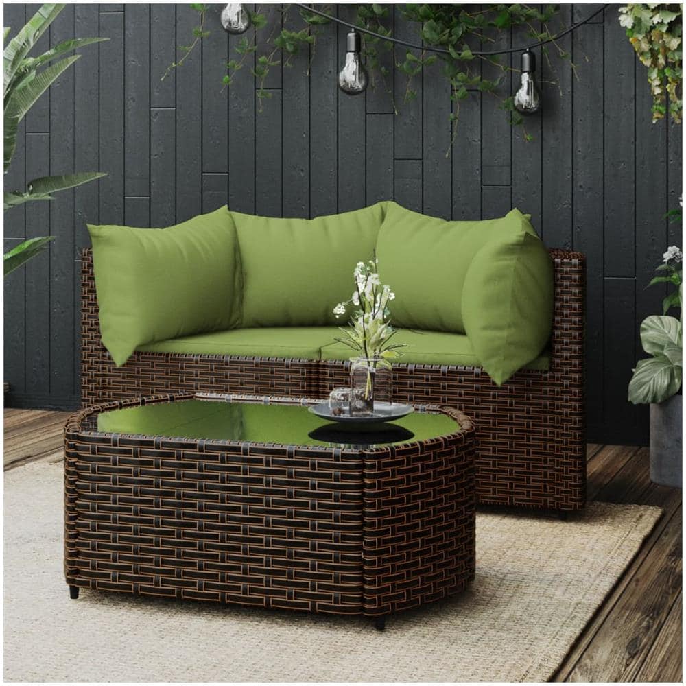 Set Mobili Da Giardino 3 Pz Con Cuscini In Polyrattan Marrone - Foto 1
