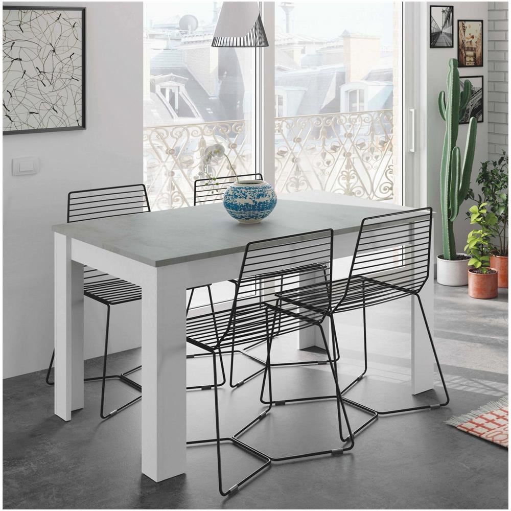 Tavolo Allungabile Midland, Consolle Estensibile Per Sala Da Pranzo, Tavolo Apribile Da Cucina Con Prolunga, 140/190x90h78 Cm, Cemento E Bianco - Foto 1