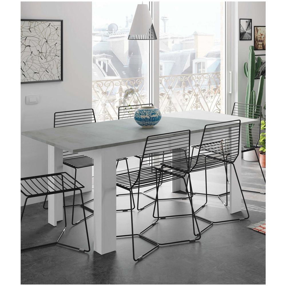 Tavolo Allungabile Midland, Consolle Estensibile Per Sala Da Pranzo, Tavolo Apribile Da Cucina Con Prolunga, 140/190x90h78 Cm, Cemento E Bianco - Foto 4