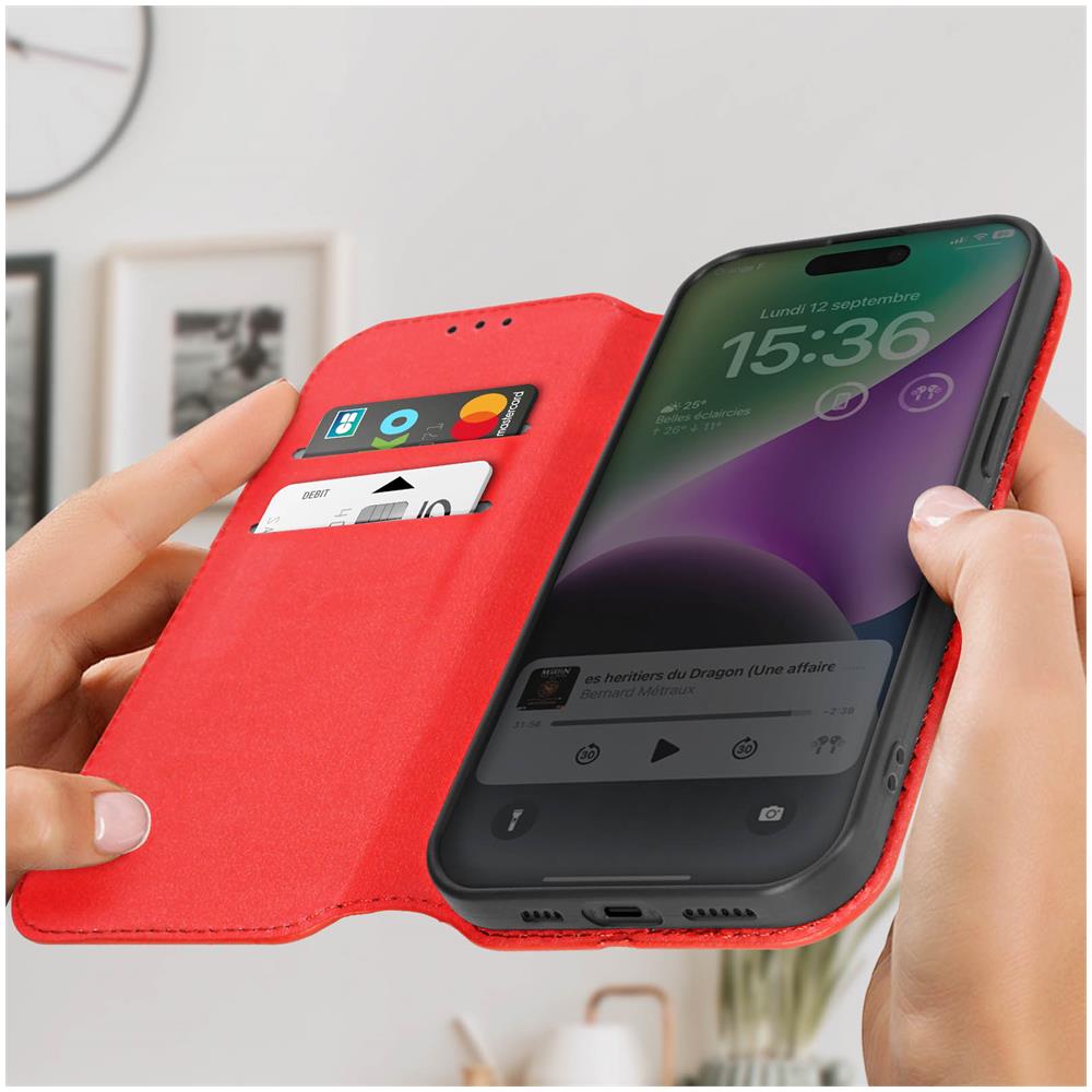 Custodia Per Iphone 15 Plus Portafoglio Funzione Supporto Video Rossa - Foto 5